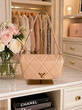 Valentino Orlandi Vegan Leather Quilted Shoulder Bag with Gold Accent